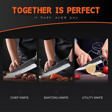 Ніж Santoku Purple Dragon професійний шеф-ніж з високоякісної вуглецевої сталі, 16.8 см (3 шт.)