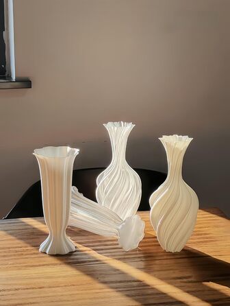 Ваза для квітів 3D друк, 26 см, сучасний мінімалізм, декор для дому та офісу, подарунок на весілля/новосілля, білий шовк (Roman Holiday)