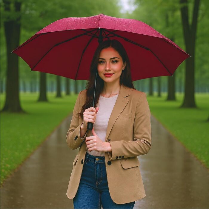 AMVUZ Парасолька штормостійка туристична вітростійка автоматична складана, 210T тефлонове покриття (червона)
