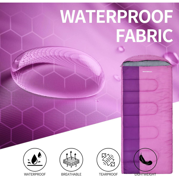 Спальний мішок Outdoor для дорослих, зимовий, 3-4 сезони, водонепроникний, комфортна температура 0°C, рожевий, 220x85 см, з компресійним мішком