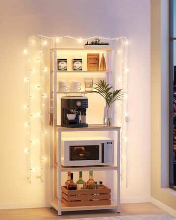 Поличкова стійка VASAGLE для кухні з 6 полицями та гачками, сталевий каркас, горіховий колір + білий, 40 x 60 x 167 см