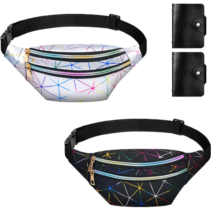 Спортивна поясна сумка Flintronic: світловідбиваюча, водонепроникна, з відділенням для карт. Ідеальна для подорожей, піших прогулянок, велоспорту та активного відпочинку. Комплект 2 шт (чорний + сріблястий)