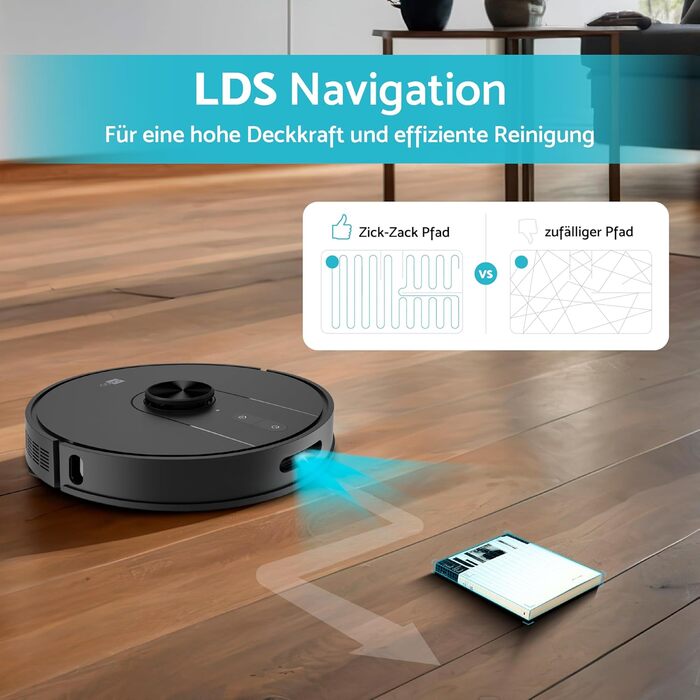 Робот-пилосос Aeco X5 VacuBot з функцією миття підлоги. Потужність всмоктування 5000Pa, лазерна навігація, час роботи до 160 хвилин, керування через додаток та пультом. Ідеально для шерсті тварин, килимів та твердих підлог.