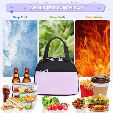 Дитячий рюкзак для школи для дівчаток: Kawaii рюкзак з великою місткістю (3-частинний набір, чорний та фіолетовий)