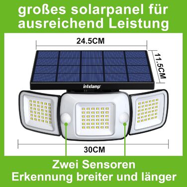 INTELAMP Solar Lights for Outdoors with Motion Sensor, 6000 mAh Outdoor Solar Lights 108 LED Solar Lamp Outdoor Ideal for Patio, Porch, Garage, Yard, Streets, IP65 Waterproof