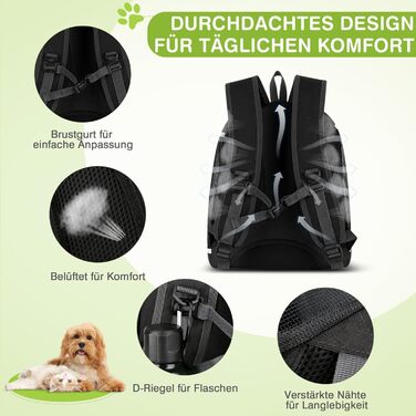 Рюкзак-переноска для собак та котів ALLSOPETS: зручний та дихаючий рюкзак для подорожей з великими котами та маленькими собаками (Carbonschwarz)