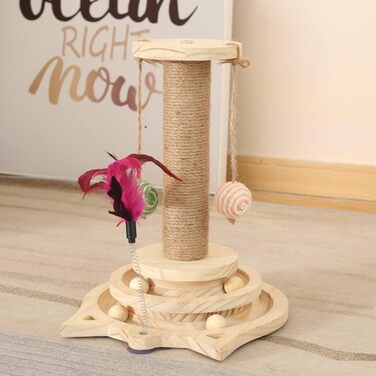 Wooden Cat Carousel, Multifunctional Cat Scratching Post, Wooden Cat Toy, Interactive Cat Toy, Size 26L x 26W x 34H cm