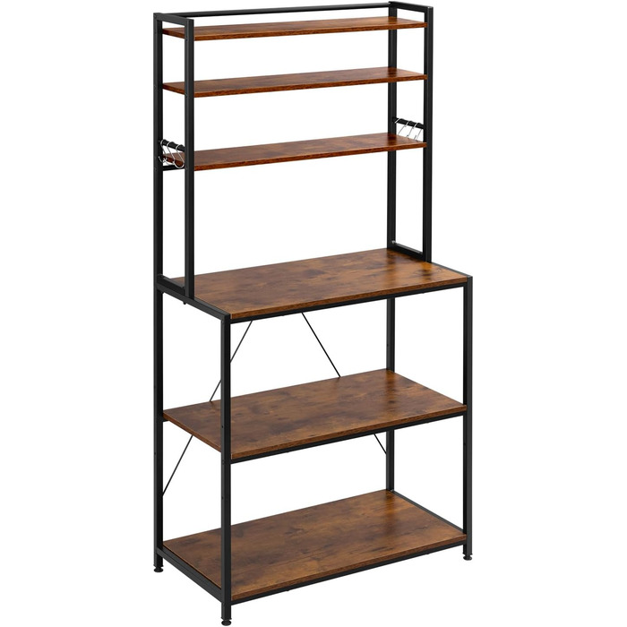 Стелаж кухонний WOLTU з 6 полицями, металевий з інженерної деревини, 60x167x40 см, коричневий+чорний