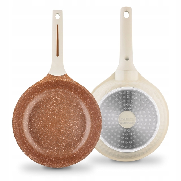 Набір сковорідок Starke Pro Texture Creamy для індукційних та газових плит, кремовий колір, 20/24/28 см