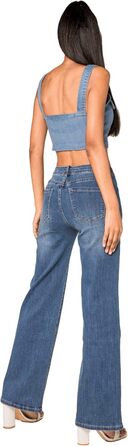 Джинси жіночі Nina Carter P139 Bootcut висока талія, блакитні, з ефектом потертості