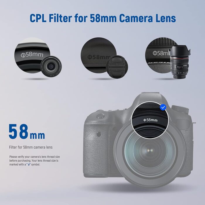 NEEWER 58mm Поляризаційний фільтр (Polfilter/CPL) - Зменшує відблиски, покращує контраст, HD скло