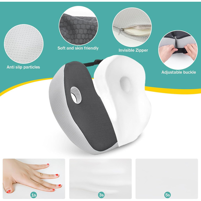 Подушка для сидіння з піною з пам'яті, ергономічна ортопедична подушка для офісного крісла, подушка для сидіння з піною з пам'яті, подушка для куприка з регульованою шириною для офісу/автомобіля, знімає біль в сідниці (темно-сірий)