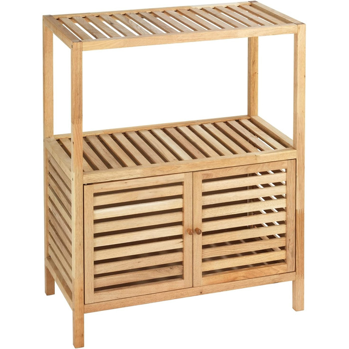 WENKO Stool Norway, warm accentuated square high-quality living stool with clear lacquer seal, natural solid walnut wood, Scandinavian design, 40 x 46 x 30 cm, Natural (shelf with 2 doors)
