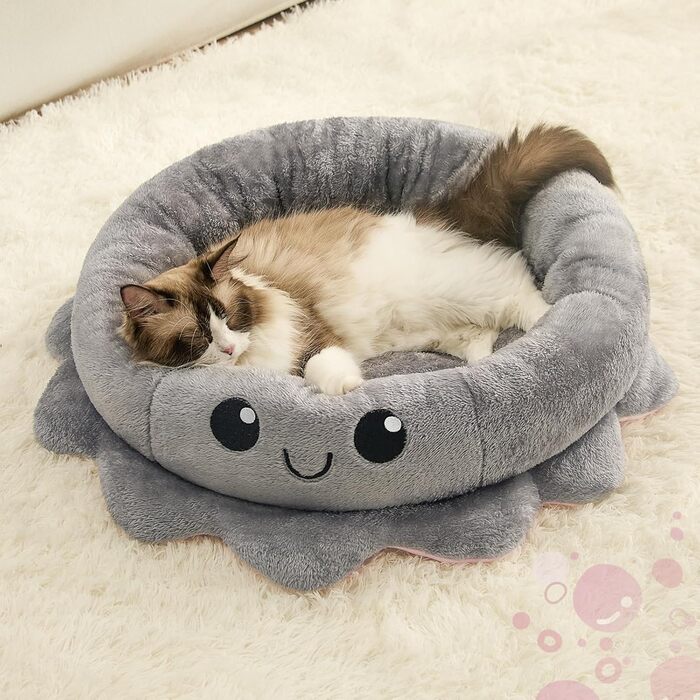 Кругле ліжко для собак та котів Jiupety Boho, рожеве/сіре, XL/M, знімний коврик, ліжко-антистрес для великих собак