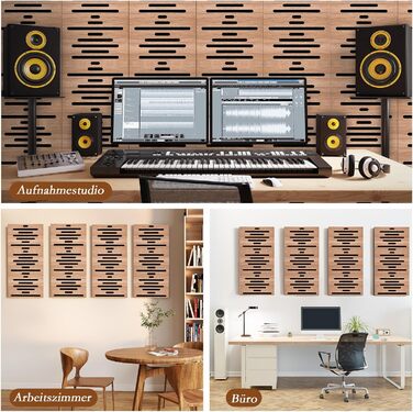 Акустичні панелі JBER для звукоізоляції стін, самоклеючі шумопоглинаючі плити з імітацією горіха (еліптичні лінії), 60×30×4.5 см, 4 шт. — для студії звукозапису та дому