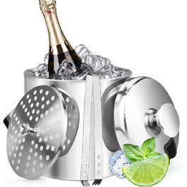 Нержавійна ваза для льоду з кришкою та лопаткою, 3.2L - Ідеально для напоїв та фруктів