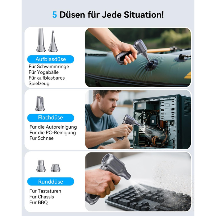 Електричний пилосос-піногенератор Orantronx Air Duster 200000 об/хв, 4-ступенева регулювання, акумуляторний, USB-зарядка, для ПК, клавіатури, авто, дивану, ноутбука, дому, вулиці