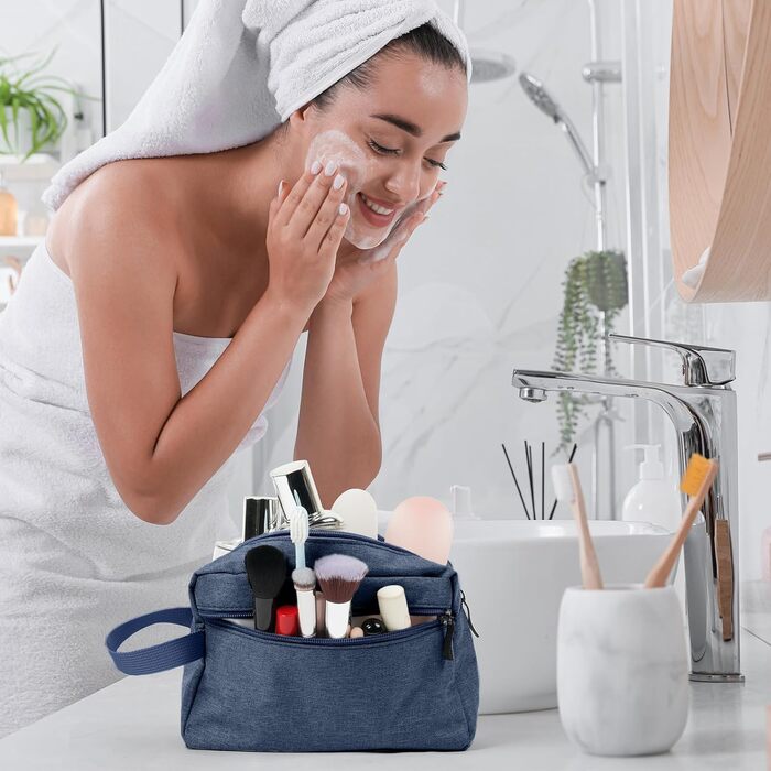 Чоловічий/Жіночий дорожній косметичний несесер для туалетних аксесуарів з подвійною блискавкою, блакитний