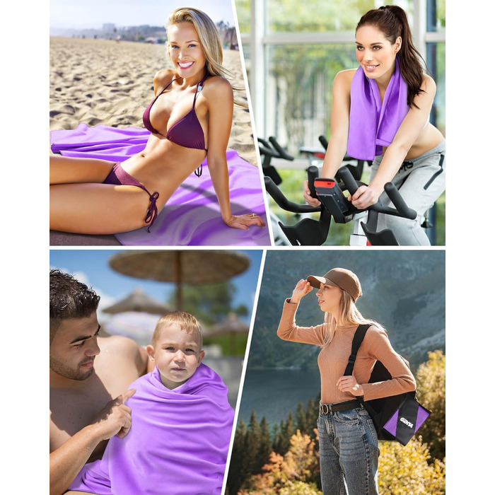 Набір рушників з мікрофібри GZXYA (3 шт.): великий (180x60 см) + 2 маленькі (80x40 см), швидковисихаючі, для спорту та басейну, фіолетовий