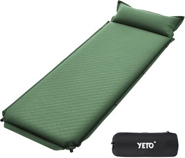 Саморозгортальний килимок для кемпінгу yETO, 8 см, з подушкою, зелений