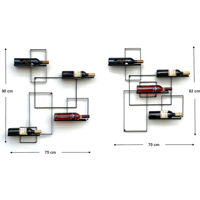 DanDiBo Wine Rack Metal Black Black Line Bottle Stand Bottle Shelf Bottle Holder Wall Shelf