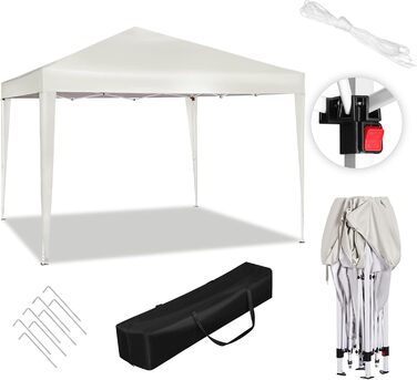 WOLTU Pop-Up Pavilion, Waterproof Folding Pavilion, Sun Shelter, Event Pavilion, Garden Pavilion for Patio, Camping, Festival, Pagoda Tent made of Oxford Fabric with Metal Frame, 3 x 3 m, Beige, PVL0002be