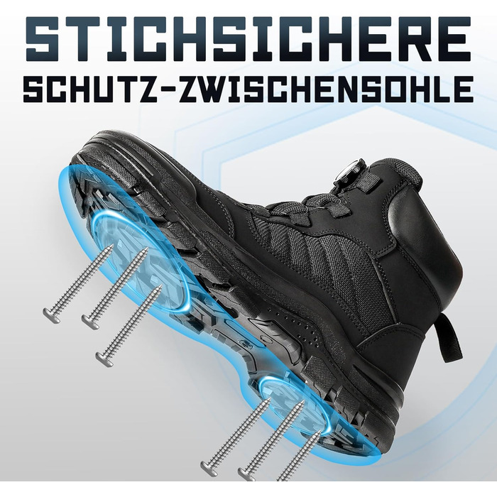 Черевики безпеки ANGRYRAM для чоловіків та жінок, легкі, чорні, з поворотним затвором, 44.5 EU, антиковзаючі, захист від проколів