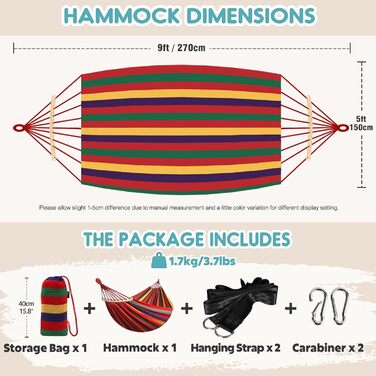 Гамак садовий ANYOO з дерев'яною перекладиною, червоний - зручний гамак для тераси, саду, пляжу