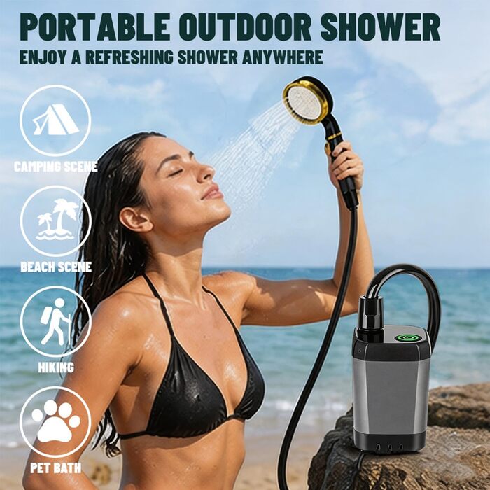 Портативний душ для кемпінгу з насосом та акумулятором 9000mAh Campingdusche - мобільний душ для подорожей, пляжу, ванлайфу