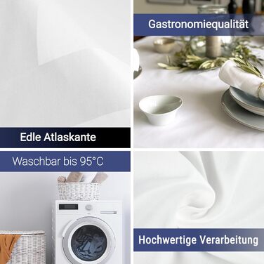 ZOLLNER Tablecloth in 130x280 cm (after washing) - robust and durable tablecloth made of cotton - silky-glossy satin edge - washable up to 95°C - Oeko Tex® Certified - in white