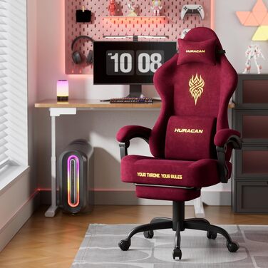 Ігрове крісло Ferghana Ergonomic Gaming Chair з оксамиту, з підтримкою попереку та підголівником, офісне крісло для геймерів та роботи (Червоне, LW220)