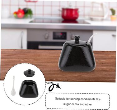 DOITOOL Sugar Bowl with Lid and Ceramic Sugar Bowl Porcelain Spice Jar Spice Container Sugar Container for Home Kitchen Coffee Bar Black