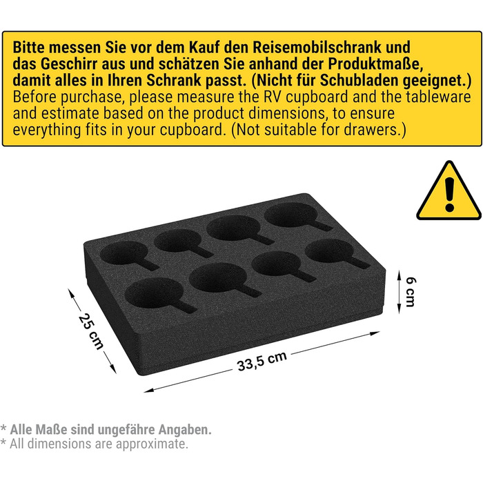 Polyurethane RV Plate Holder Cup Holder Set (without dishes) Dish Holder for RVs, Caravans, Boats, Cutlery Holder for 8 Plates + 8 Cups (Compatible with multiple sizes), black (Cup Holders Only)