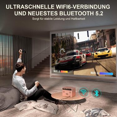 Проектор VOPLLS Mini Beamer 4K 1080P Full HD з автофокусом, корекцією трапеції, WiFi6, Bluetooth, 23000L/29000L для дому та мобільного використання