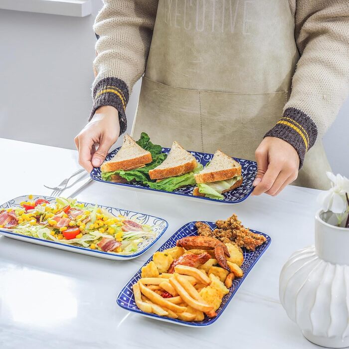 Сервіровочні тарілки Selamica Keramik, набір 6 шт., 24 x 14 x 2.5 см, вінтажний блакитний, для суші, закусок, фруктів