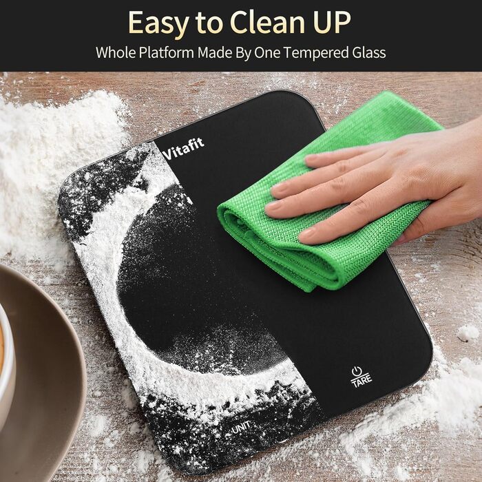 Кухонні ваги Vitafit 15 кг з цифровим дисплеєм, точність 1 г, для приготування їжі та випічки, з LED, срібно-чорного кольору