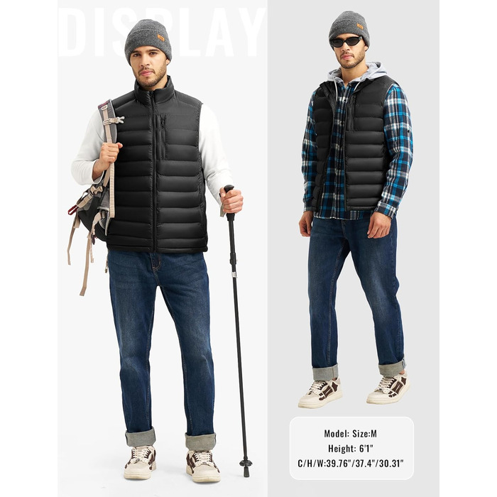 Чоловіча жилетка Rdruko з пуховим наповнювачем, тепла зимова жилетка для активного відпочинку та повсякденного носіння, 5 кишень, чорний колір