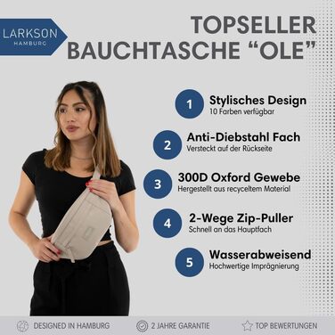 Сумка на пояс LARKSON для жінок та чоловіків, бежева (Ole) - спортивна, для активного відпочинку, міста, фестивалів. Стильна сумка через плече, водонепроникна, пісочний колір.