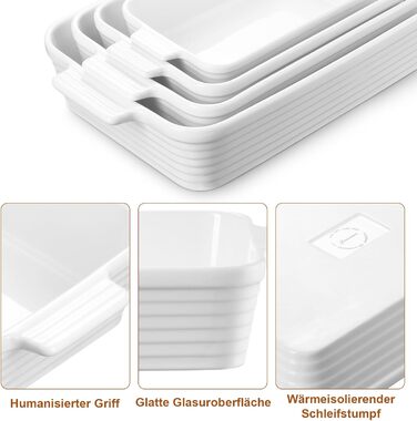 Набір форм для запікання Jassceram з кераміки (4 шт.) – глибокі прямокутні форми для лазаньї та випікання. Великий набір порцелянових форм для духовки, підходить для приготування брауні, банкетів. Розміри: 9.6'/11.5'/13.1'/15.2'