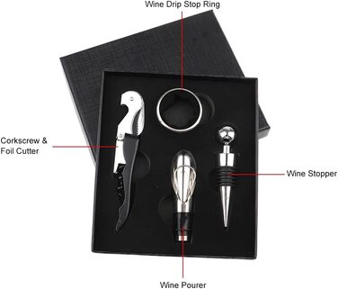 Набір сомельє: штопор, пробка, виливка, кришки для пляшок - 4 в 1