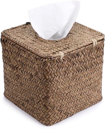 Rectangular tissue box made of seagrass for household use, decorative woven paper holder, coffee table, 68 x 30 x 22 cm