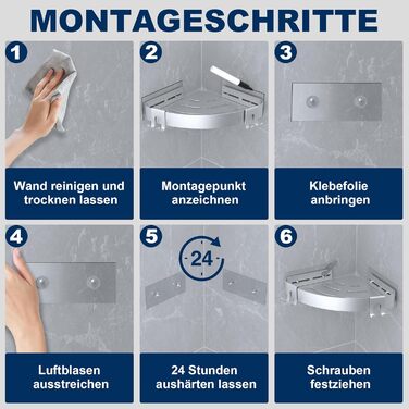 Поличка для душу кутова без свердління, шампунь-холдер, захист від іржі, 2 шт. (срібло)