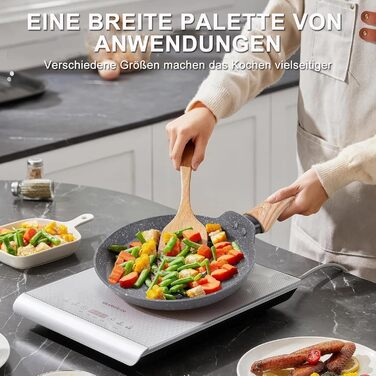 Набір сковорідок Maxspace 3 шт. з антипригарним покриттям, індукційне дно 18, 22, 26 см, для всіх плит (сірий)