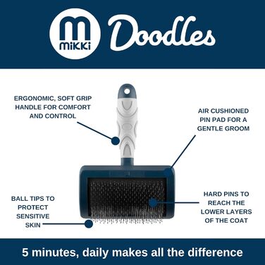 Щітка Mikki Slicker для вирівнювання шерсті собак та цуценят, для пуделів та їх схрещень (Cockapoo, Labradoodle, Cavapoo, Maltipoo, Golden Doodle)