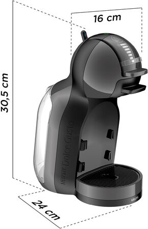 Кавомашина NESCAFÉ Dolce Gusto Mini Me від Krups, чорна/антрацитова, KP1238. Автоматична капсульна кавомашина з 15 Bar тиском, об'єм резервуару 0,8 л, режим Eco. Приготування гарячих та холодних напоїв.