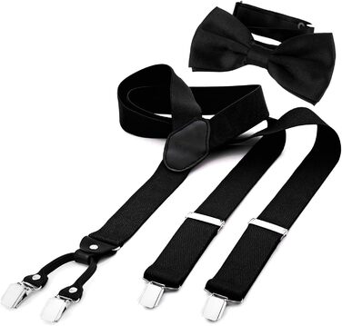 Підтяжки чоловічі DonDon Y-подібні, 3,5 см, еластичні, регульовані, комплект з метеликом 12х6 см, чорні
