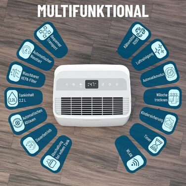 Noaton® DF 4115 WiFi: Зволожувач та очищувач повітря HEPA, 15л/24г, 5 режимів, тихий, з таймером, Wi-Fi, 3 роки гарантії, для приміщень до 50 м²