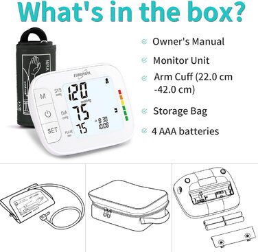 Тонометр EUROPAPA на плече для дому, вимірювання пульсу та артеріального тиску, велика манжета (22-42 см), 2 * 60 пам'ять, для 2 користувачів