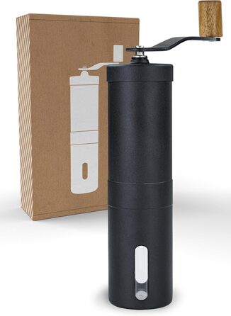 Lambda Coffee Grinder - Manual Stainless Steel with Stepless Ceramic Burr Grinder | Hand Espresso Grinder made of Wood with Conical Burr - Manual Coffee Grinder | Precise Grind Size Adjustment