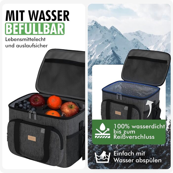 Чорна сумка-холодильник 15 літрів: компактна термосумка для пляжу, кемпінгу, обіду, подорожей, роботи - підтримує холод та тепло